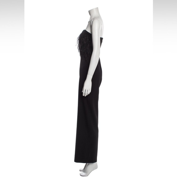 Saloni jumpsuit black size 2 Aurelie feather trimmed cady strapless fairy core - Picture 5 of 6